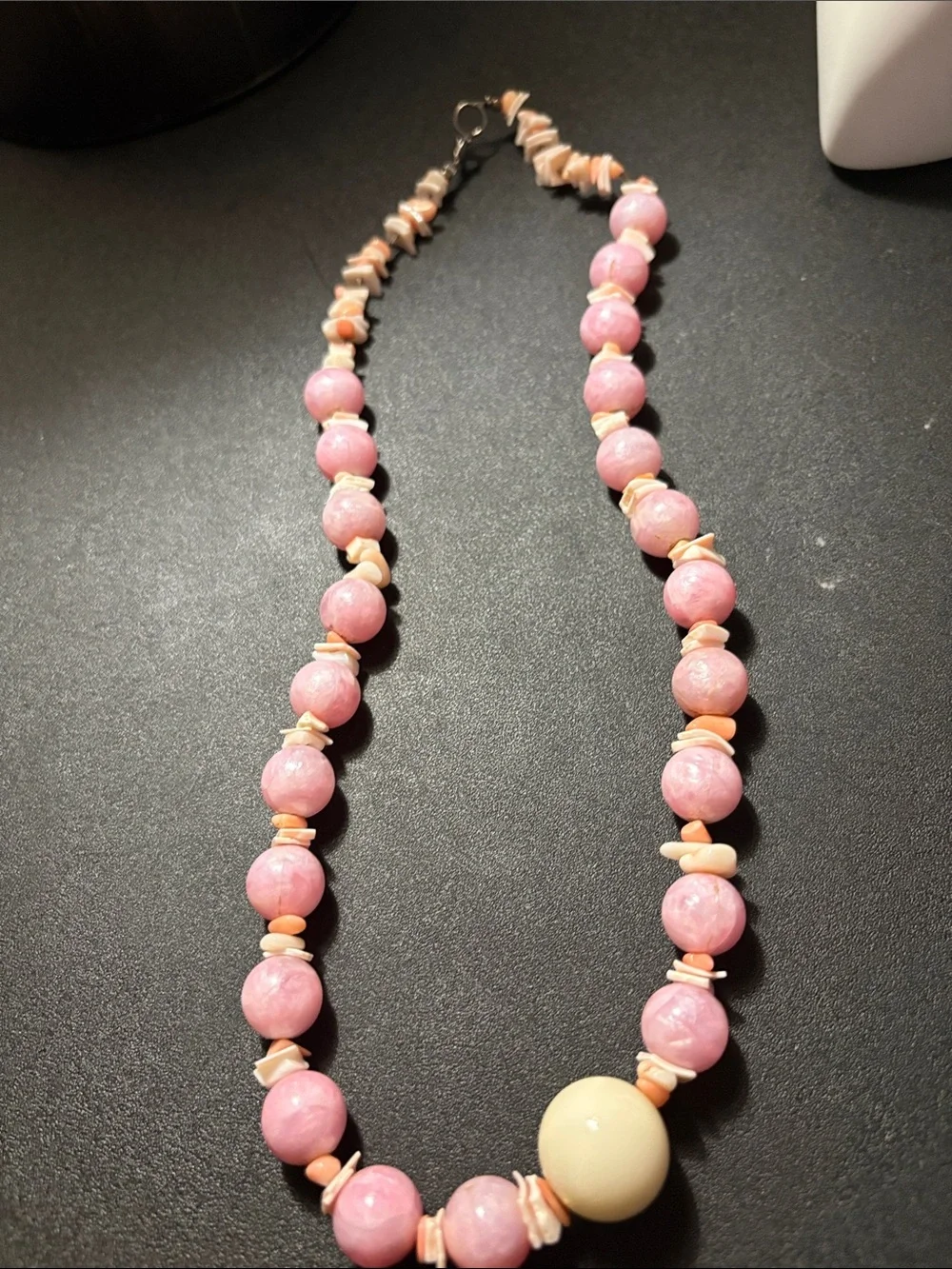 Pink Beaded Statement Necklace - Beachy Shell Accents
